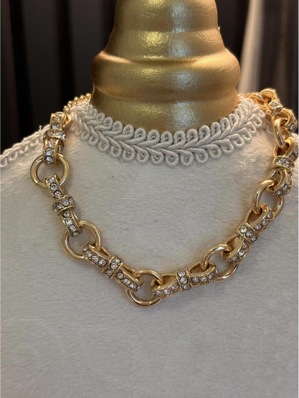 BP Gold Chain Link Bracelet with Clear Rhinestones